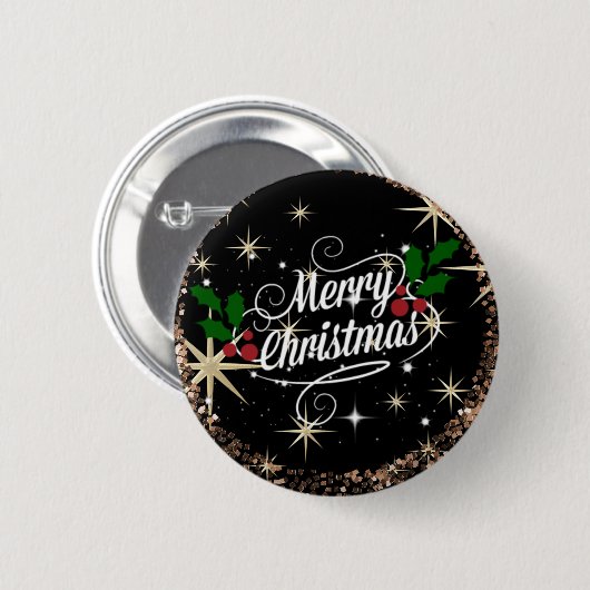 Slanke kerstglitter en sparteloos vakantiemodel ronde button 5,7 cm (Voorkant /achterkant)