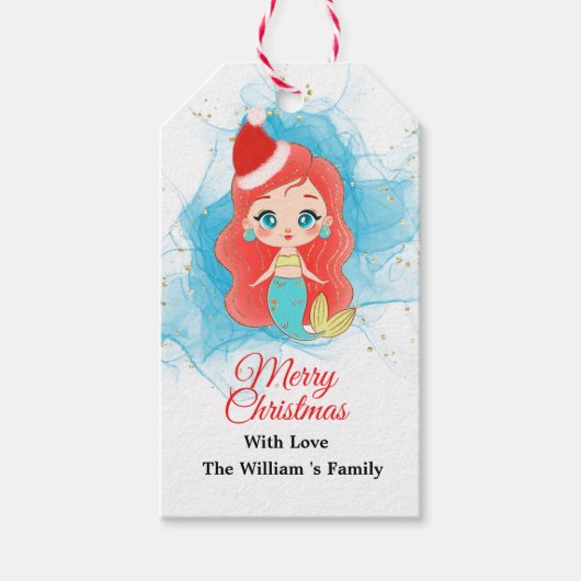 Slanke kerstschattige Glitter Mermaid Gift Label Cadeaulabel (Voorkant)