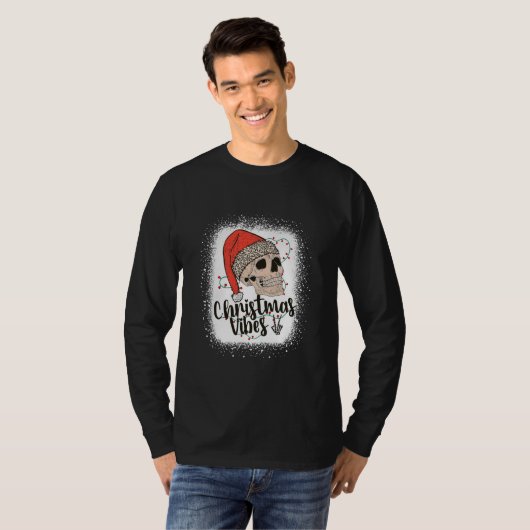 Slanke kerstvibes vredehandsschedel op luipaard t-shirt (Voorkant volledig)
