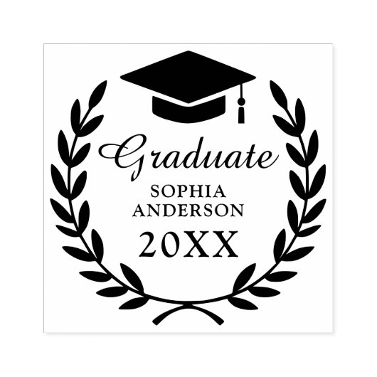 Slanke Laurel Wreath Afstuderen Naam & Klasse Embl Rubberstempel (Afrduk)