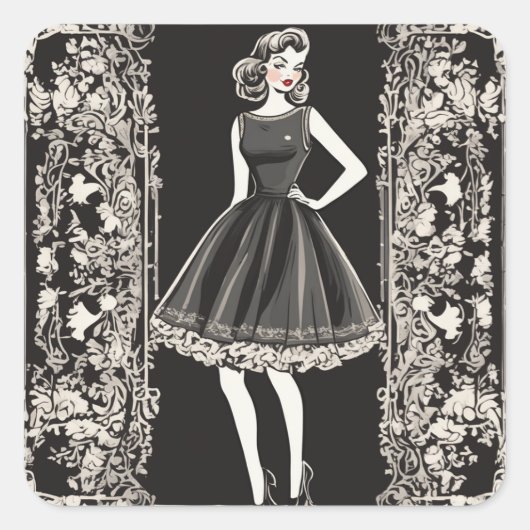 Slanke LBD Klein Zwart Jurk Decal Vierkante Sticker (Voorkant)