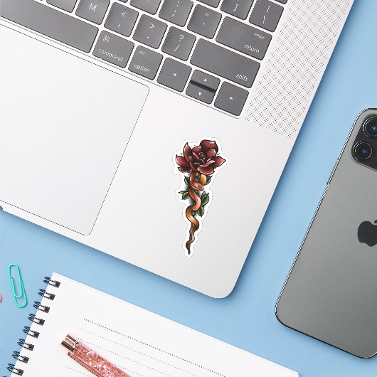 Slanke met Roos ventilator Sticker (Laptop met iPhone)