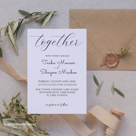 Slanke minimalistische bruiloft uitnodiging Sjablo