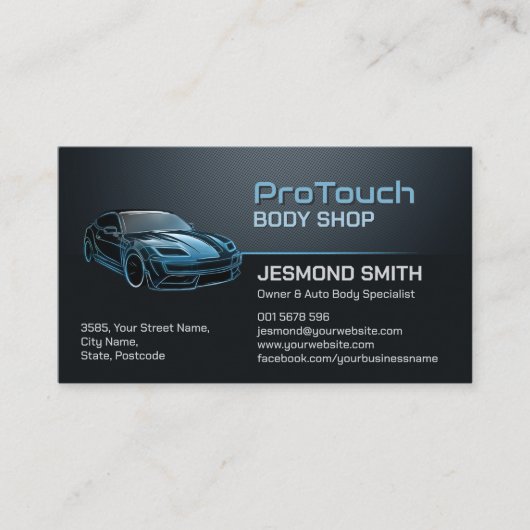 Slanke moderne auto carrosserie visitekaartje (Voorkant)