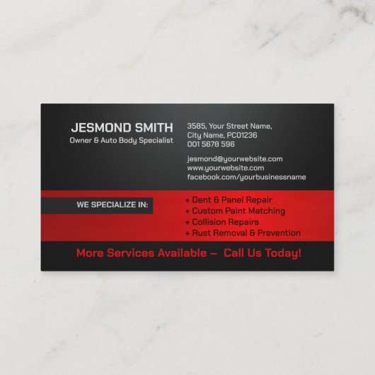 Slanke moderne auto carrosserie visitekaartje (Achterkant)