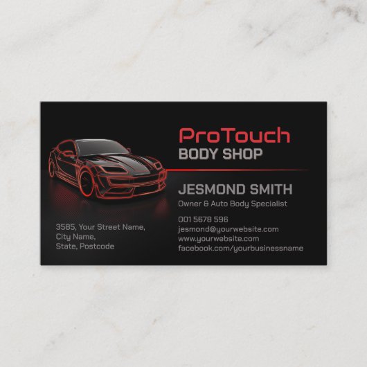 Slanke moderne auto carrosserie visitekaartje (Voorkant)