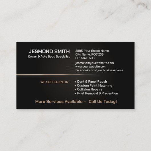 Slanke moderne auto carrosserie visitekaartje (Achterkant)