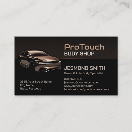 Slanke moderne auto carrosserie visitekaartje (Voorkant)