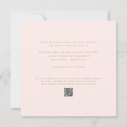 Slanke moderne Blush Square bruiloft Kaart (Achterkant)