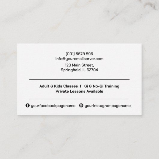 Slanke moderne Braziliaanse Jiu-Jitsu Professor Visitekaartje (Achterkant)