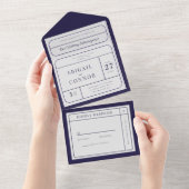 Slanke moderne lijnen Navy & Grey All In One Uitnodiging (Afscheurbaar)
