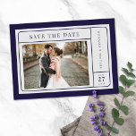 Slanke moderne lijnen Navy & Grey Save The Date<br><div class="desc">Sla de datum op met Ticket-Style Elements: kondig uw trouwdatum aan met stijl met behulp van deze bewaar de datumkaarten. Met ticket-stijl elementen,  omarmen ze de chique en trendy kant van uw bruiloft thema.</div>