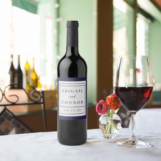 Slanke moderne lijnen Navy & Grey Wijn Etiket