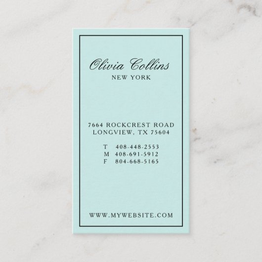 Slanke moderne minimalistische baby blauw & zwart visitekaartje (Voorkant)