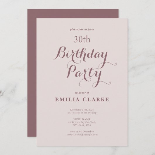 Slanke moderne verjaardagsfeestuitnodigingen voor  kaart (Voorkant / Achterkant)