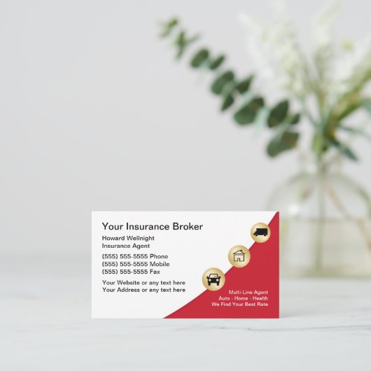 Slanke moderne verzekeringsmakelaar Visitekaartjes (Staand voorkant)