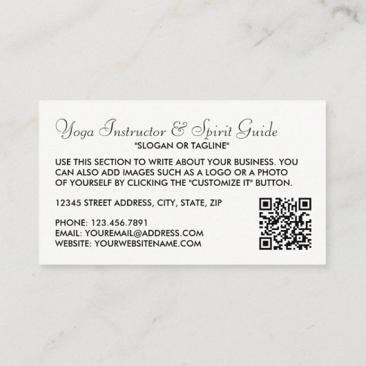 Slanke moderne yoga instructeur visitekaartje (Achterkant)