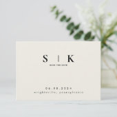 Slanke Monogram Cream Wedding QR Code Save the Dat (Staand voorkant)