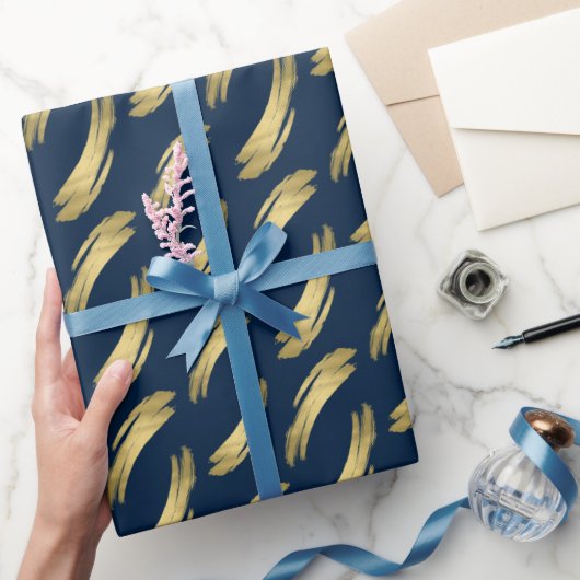 Slanke Navy en Gouden Verjaardag Chic Wrapping Pap Cadeaupapier (Geschenken)