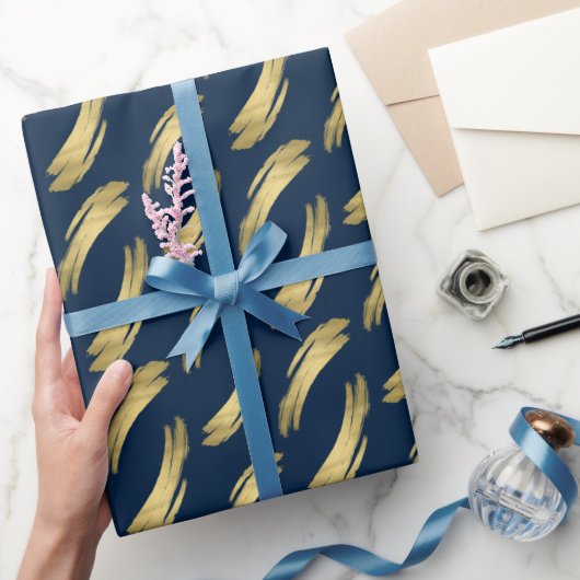 Slanke Navy Gold Verjaardag Chic Wrapping Paper Cadeaupapier (Geschenken)