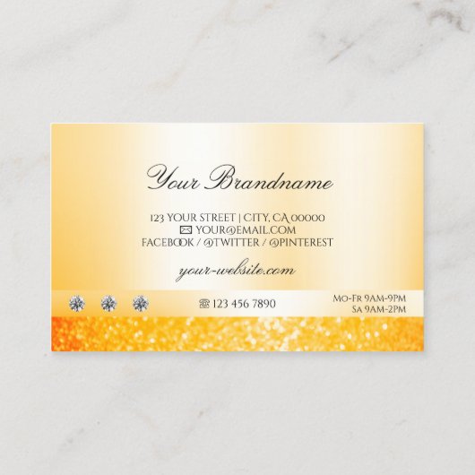 Slanke Oranje Sparkle Glitter Diamonds met Logo Visitekaartje (Achterkant)