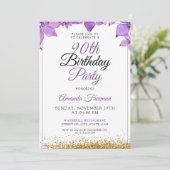 Slanke paarse bloemen 90ste verjaardag kaart (Staand voorkant)