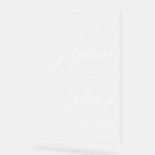 Slanke pijl & wit script bruiloft welkom acryl bord (Hoek)