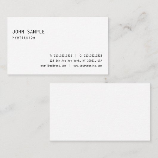 Slanke Plain Elegant Modern White Professional Visitekaartje (Voorkant / Achterkant)