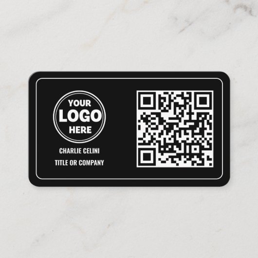 Slanke QR Code Business Logo: Zwart Modern Visitekaartje (Voorkant)