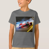 Slanke raceauto in rood op de baan t-shirt (Voorkant)