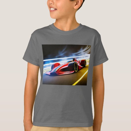 Slanke raceauto in rood op de baan t-shirt (Voorkant)