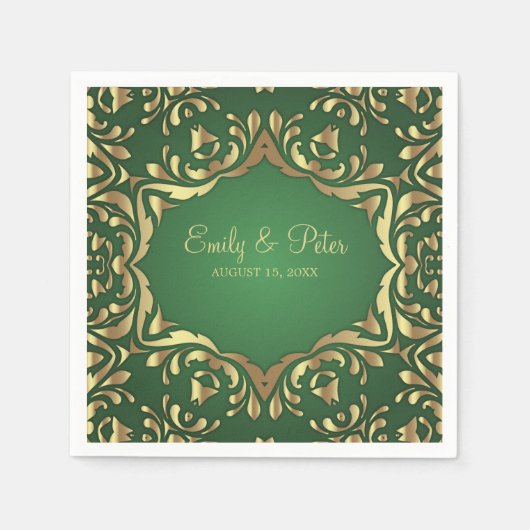 Slanke Royal Faux Gold Ornamenten op Emerald Green Servet (Voorkant)