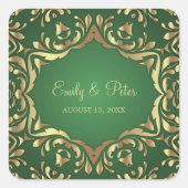 Slanke Royal Faux Gold Ornamenten op Emerald Green Vierkante Sticker (Voorkant)