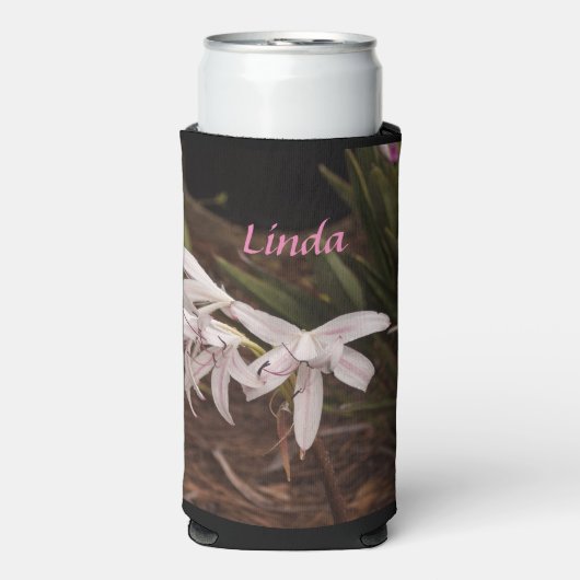 Slanke Seltzer Koelbox met Witte Roze Lelies Blikjeskoeler (Seltzer Voorkant)