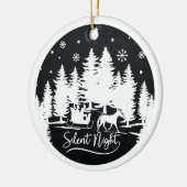 Slanke sneeuwvlokken in de nacht met foto's keramisch ornament (Links)