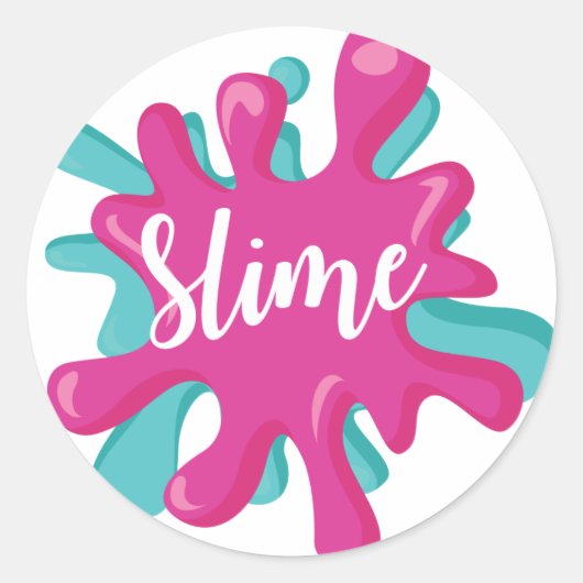 Slanke Sticker roze en turquoise slijmfeest (Voorkant)