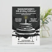 Slanke taart zwart-wit thema verjaardagsfeestje kaart (Staand voorkant)