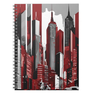 Slanke Urban Skyline Notitieboek – vet rood, zwart