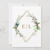 Slanke winter verlaat Berry Gold Monogram bruiloft Kaart (Achterkant)