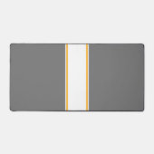 Slanke witte gele racestrepen op elegant grijs bureaumat (Voorkant)