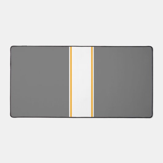 Slanke witte gele racestrepen op elegant grijs bureaumat (Voorkant)