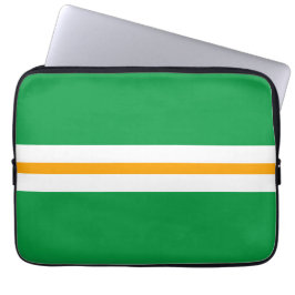 Slanke witte gele racestrepen op helder groen laptop sleeve