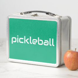 Slanke witte PICKLEBALL tekst op helder groen blau