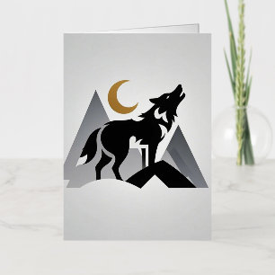 Slanke wolf silhouet huilende halve maan folie wenskaart