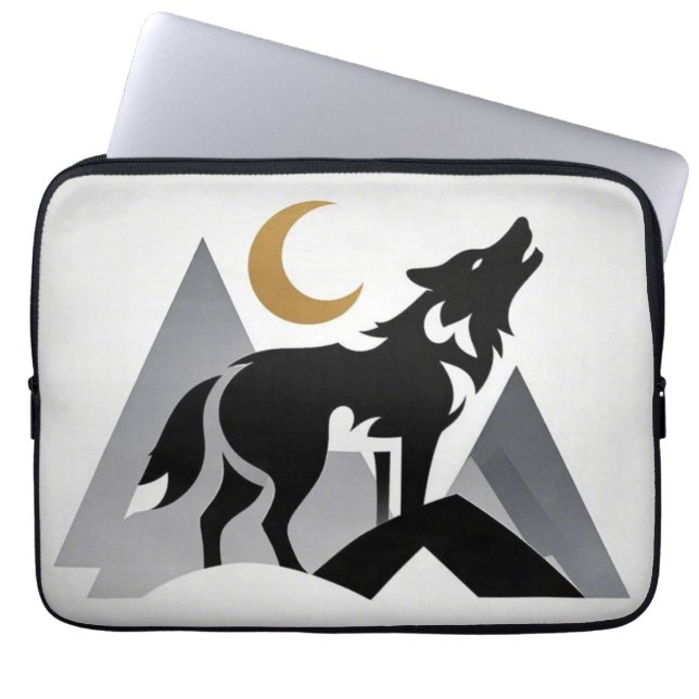 Slanke wolf silhouet huilende halve maan laptop sleeve (Voorkant)