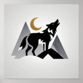 Slanke wolf silhouet huilende halve maan poster (Voorkant)