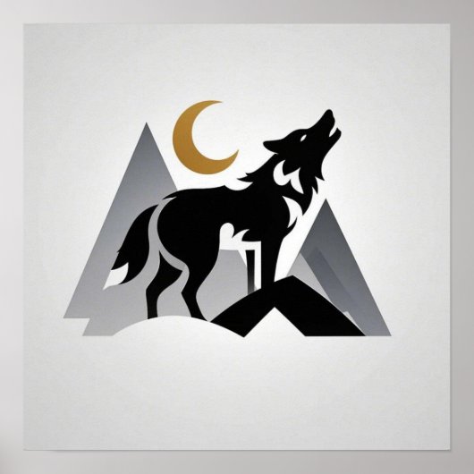 Slanke wolf silhouet huilende halve maan poster (Voorkant)