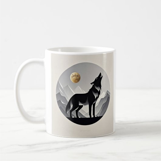 Slanke wolf silhouet zwart grijs minimalist koffiemok (Links)