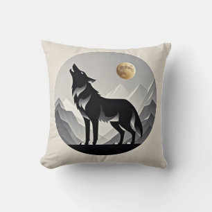 Slanke wolf silhouet zwart grijs minimalist kussen