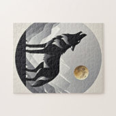 Slanke wolf silhouet zwart grijs minimalist legpuzzel (Horizontaal)